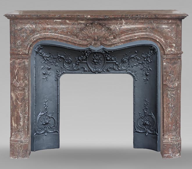 Louis XV style mantel in Rouge du Nord marble adorned with a shell motif Louis XV style mantel in Rouge du Nord marble adorned with a shell motif-0