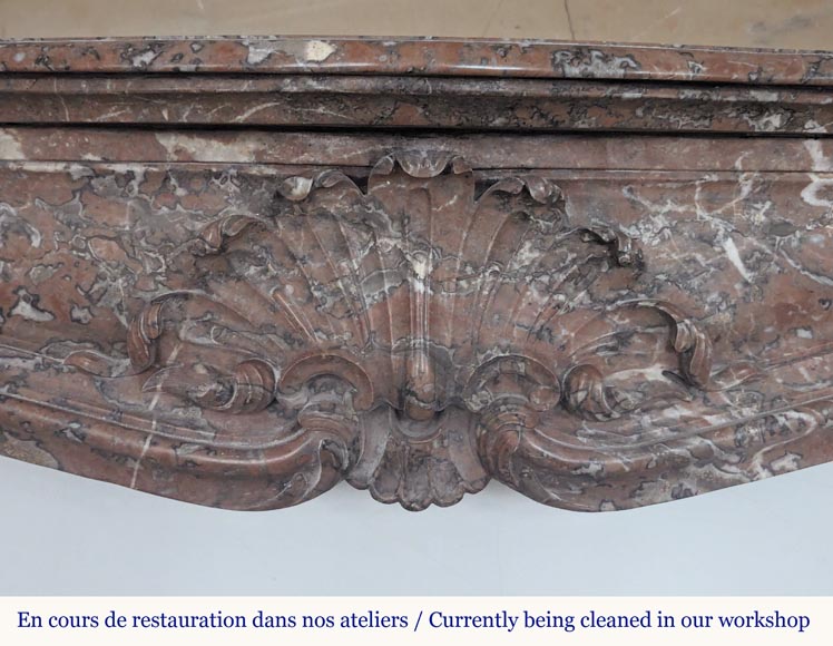 Louis XV style mantel in Rouge du Nord marble adorned with a shell motif Louis XV style mantel in Rouge du Nord marble adorned with a shell motif-1