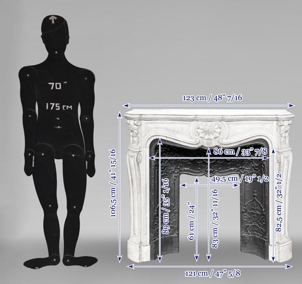 Louis XV style fireplace with three shells, in Carrara marble Louis XV style fireplace with three shells, in Carrara marble-10