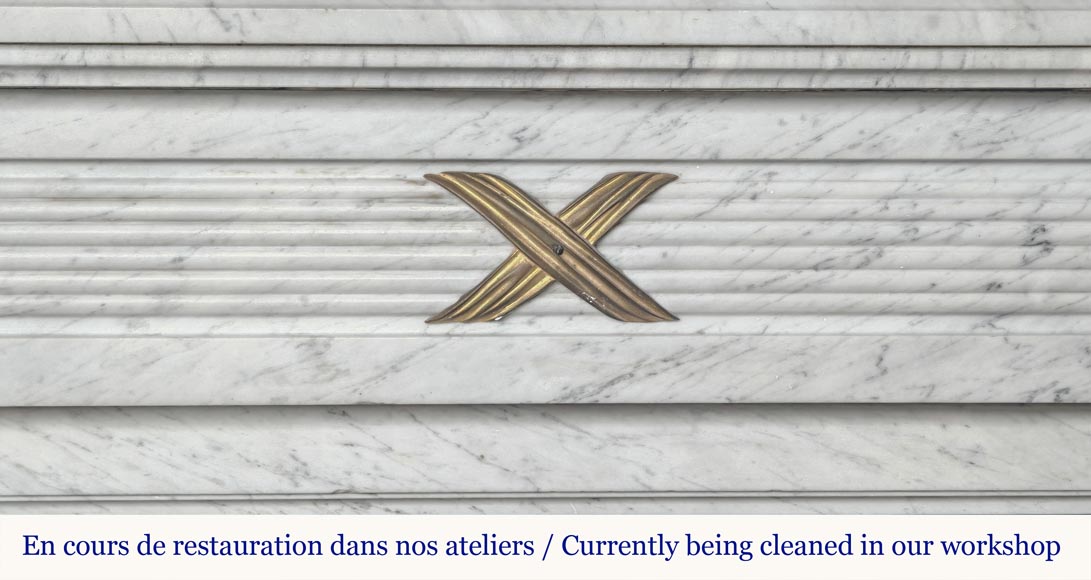 Louis XVI style fireplace in Carrara marble and bronze Louis XVI style fireplace in Carrara marble and bronze-1