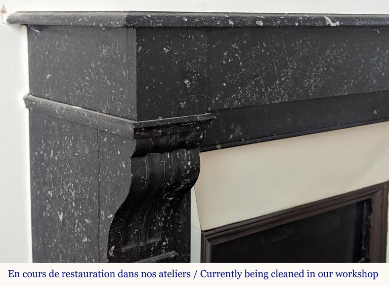 Napoleon III style mantel in black speckled marble with modillions Napoleon III style mantel in black speckled marble with modillions-3