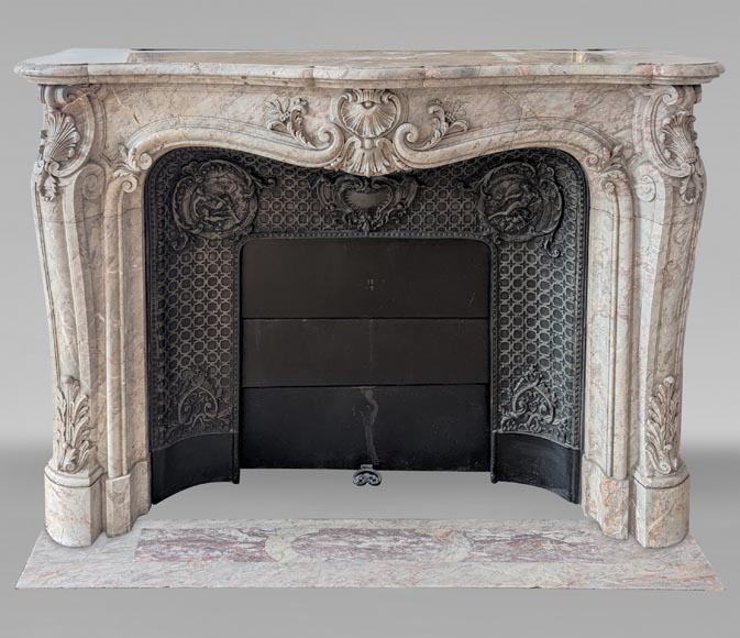 Large Louis XV style curved and finely carved Sarrancolin marble mantel Large Louis XV style curved and finely carved Sarrancolin marble mantel-0