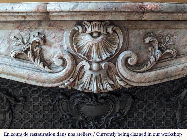 Large Louis XV style curved and finely carved Sarrancolin marble mantel Large Louis XV style curved and finely carved Sarrancolin marble mantel-1