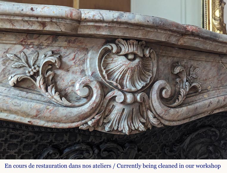 Large Louis XV style curved and finely carved Sarrancolin marble mantel Large Louis XV style curved and finely carved Sarrancolin marble mantel-2