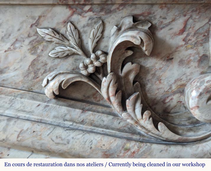 Large Louis XV style curved and finely carved Sarrancolin marble mantel Large Louis XV style curved and finely carved Sarrancolin marble mantel-3