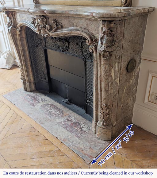 Large Louis XV style curved and finely carved Sarrancolin marble mantel Large Louis XV style curved and finely carved Sarrancolin marble mantel-9