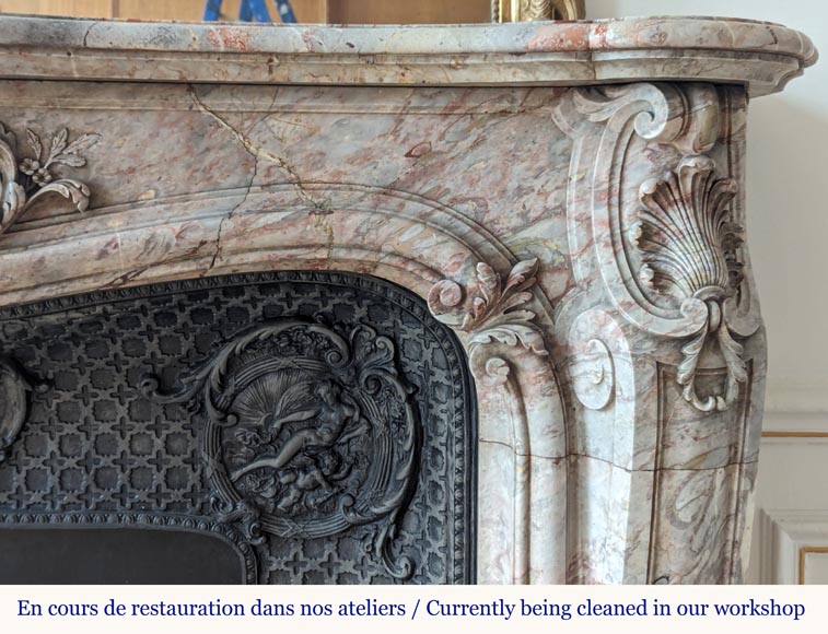 Large Louis XV style curved and finely carved Sarrancolin marble mantel Large Louis XV style curved and finely carved Sarrancolin marble mantel-10