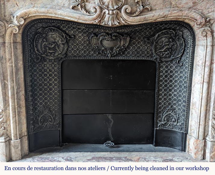 Large Louis XV style curved and finely carved Sarrancolin marble mantel Large Louis XV style curved and finely carved Sarrancolin marble mantel-13