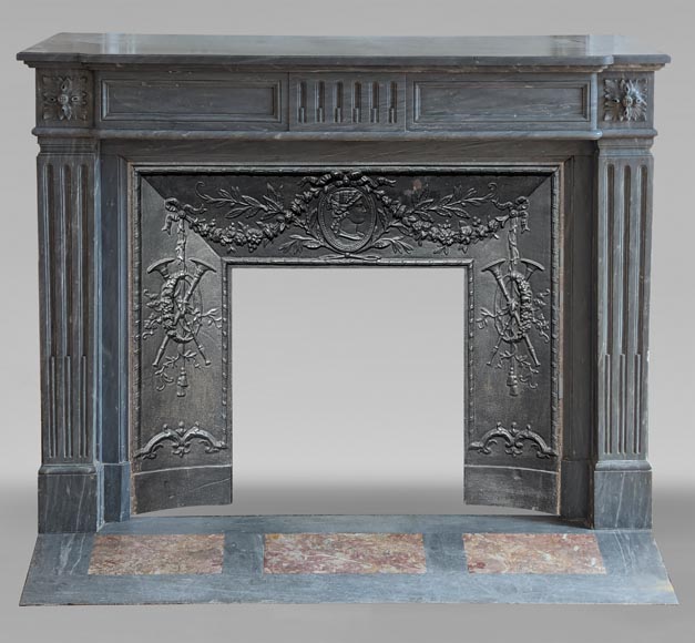 Louis XVI style mantel with curved flutes adorned with rosettes carved in Turquin marble Louis XVI style mantel with curved flutes adorned with rosettes carved in Turquin marble-0