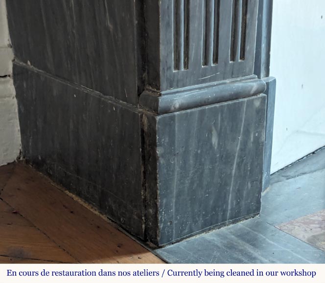 Louis XVI style mantel with curved flutes adorned with rosettes carved in Turquin marble Louis XVI style mantel with curved flutes adorned with rosettes carved in Turquin marble-4