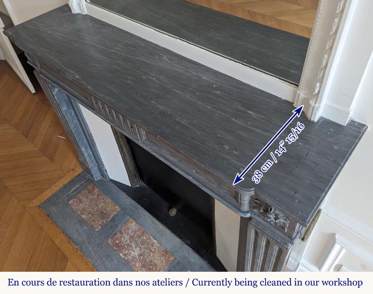 Louis XVI style mantel with curved flutes adorned with rosettes carved in Turquin marble Louis XVI style mantel with curved flutes adorned with rosettes carved in Turquin marble-10