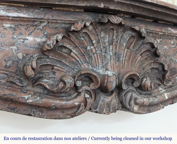 Louis XV style mantel in Rouge du Nord marble with shell décor Louis XV style mantel in Rouge du Nord marble with shell décor-2