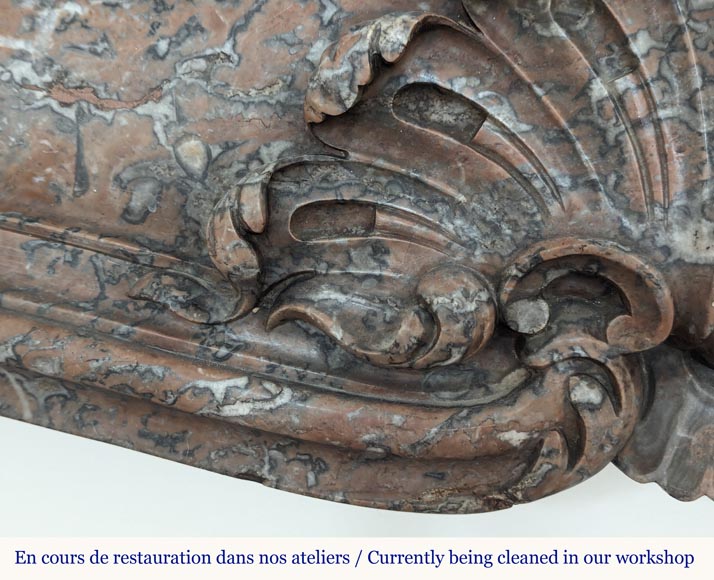 Louis XV style mantel in Rouge du Nord marble with shell décor Louis XV style mantel in Rouge du Nord marble with shell décor-3