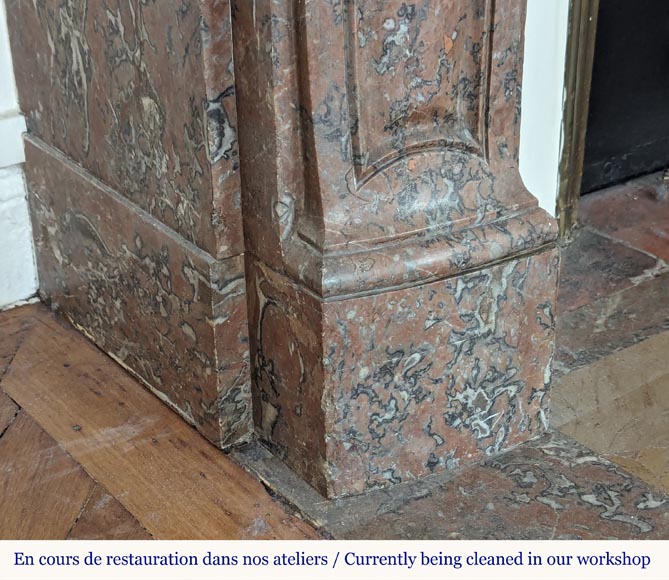 Louis XV style mantel in Rouge du Nord marble with shell décor Louis XV style mantel in Rouge du Nord marble with shell décor-6