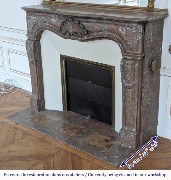 Louis XV style mantel in Rouge du Nord marble with shell décor Louis XV style mantel in Rouge du Nord marble with shell décor-7