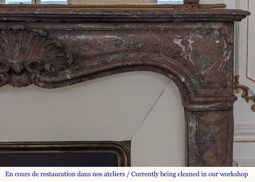 Louis XV style mantel in Rouge du Nord marble with shell décor Louis XV style mantel in Rouge du Nord marble with shell décor-8