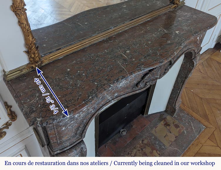 Louis XV style mantel in Rouge du Nord marble with shell décor Louis XV style mantel in Rouge du Nord marble with shell décor-11