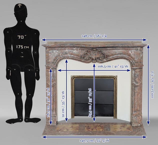 Louis XV style mantel in Rouge du Nord marble with shell décor Louis XV style mantel in Rouge du Nord marble with shell décor-12