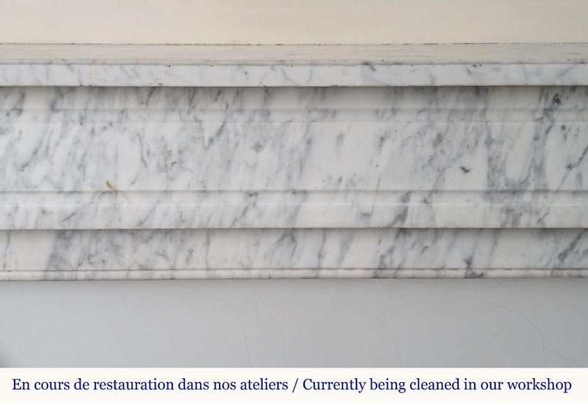 Louis XVI style mantel in veined Carrara marble with flower adorned heads Louis XVI style mantel in veined Carrara marble with flower adorned heads-1