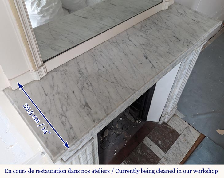 Louis XVI style mantel in veined Carrara marble with flower adorned heads Louis XVI style mantel in veined Carrara marble with flower adorned heads-9
