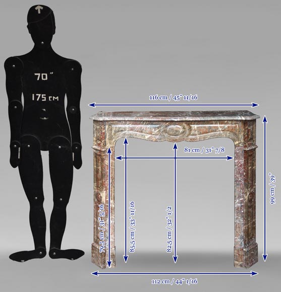 Louis XV style Pompadour mantel in Rouge du Nord marble Louis XV style Pompadour mantel in Rouge du Nord marble-9