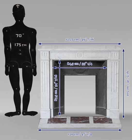 Louis XVI style mantel in Carrara marble adorned with a sunflower Louis XVI style mantel in Carrara marble adorned with a sunflower-10