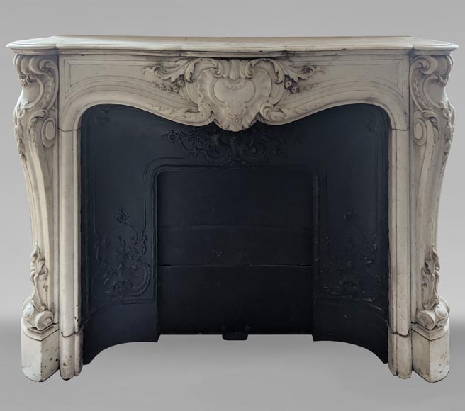 Louis XV style mantel in Carrara marble richly carved with foliage Louis XV style mantel in Carrara marble richly carved with foliage-0