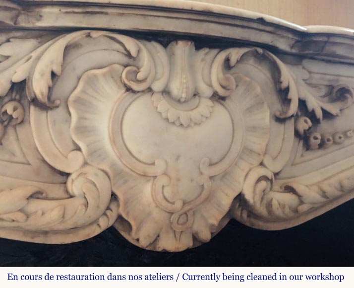 Louis XV style mantel in Carrara marble richly carved with foliage Louis XV style mantel in Carrara marble richly carved with foliage-2
