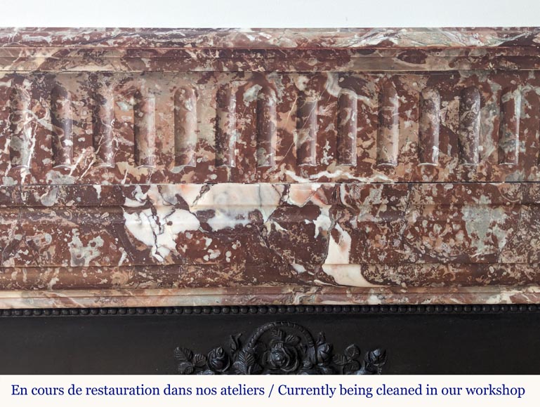Louis XIV style mantel with acroterion in Rouge du Nord marble Louis XIV style mantel with acroterion in Rouge du Nord marble-1