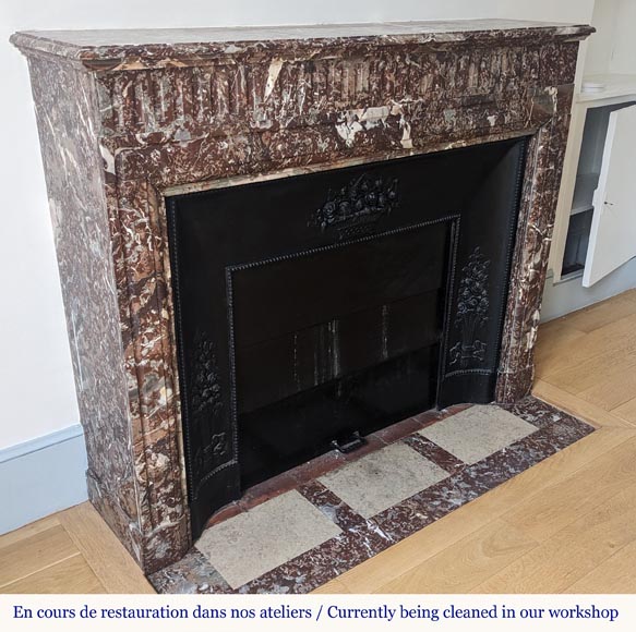 Louis XIV style mantel with acroterion in Rouge du Nord marble Louis XIV style mantel with acroterion in Rouge du Nord marble-2