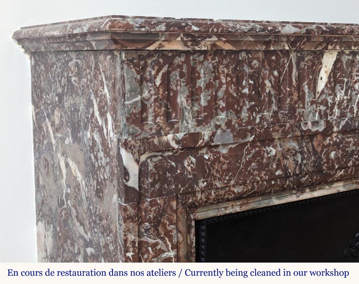 Louis XIV style mantel with acroterion in Rouge du Nord marble Louis XIV style mantel with acroterion in Rouge du Nord marble-3