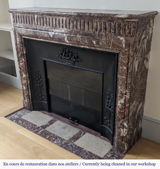 Louis XIV style mantel with acroterion in Rouge du Nord marble Louis XIV style mantel with acroterion in Rouge du Nord marble-5