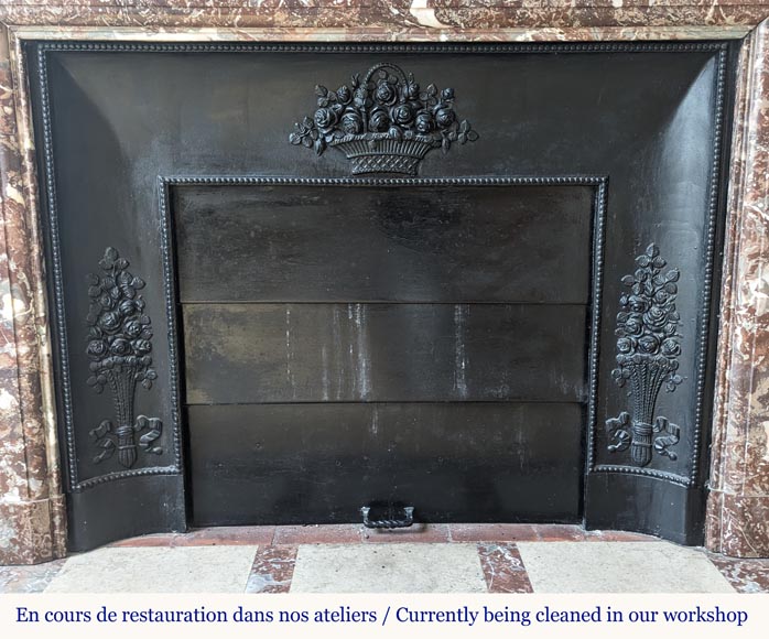 Louis XIV style mantel with acroterion in Rouge du Nord marble Louis XIV style mantel with acroterion in Rouge du Nord marble-8