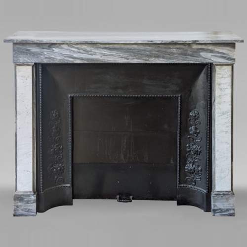 Louis XVI style two-tone mantel carved in Carrara and Turquin marble