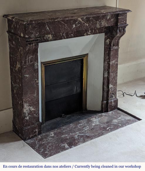 Napoleon III style mantel with modillions in Rouge du Nord marble Napoleon III style mantel with modillions in Rouge du Nord marble-2