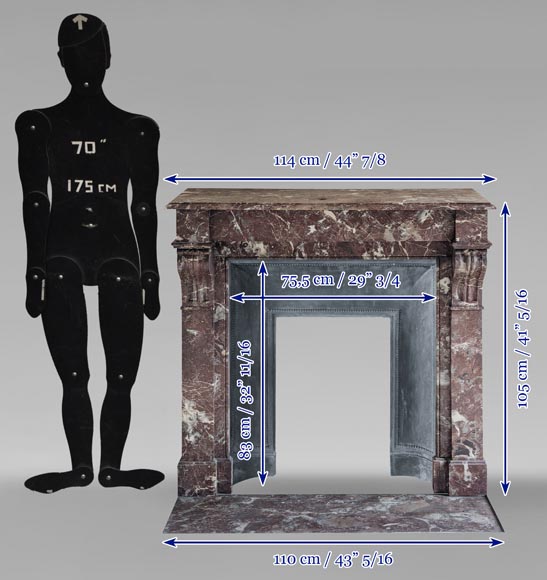 Napoleon III style mantel with modillions in Rouge du Nord marble Napoleon III style mantel with modillions in Rouge du Nord marble-10