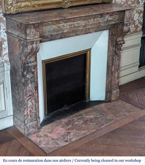 Napoleon III style mantel with modillions carved in Enjugerais marble Napoleon III style mantel with modillions carved in Enjugerais marble-2