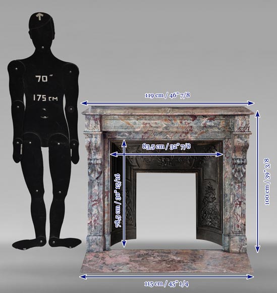 Napoleon III style mantel with modillions carved in Enjugerais marble Napoleon III style mantel with modillions carved in Enjugerais marble-11