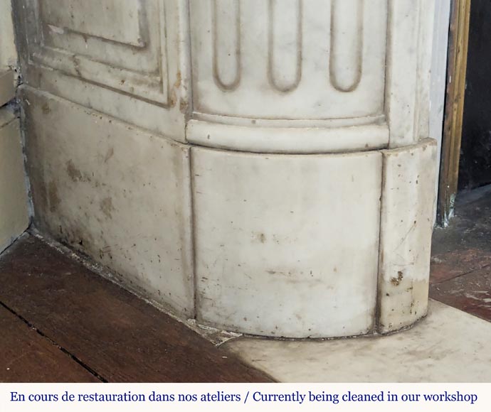 Louis XVI style Carrara marble mantel with rounded corners adorned with a sunflower flower Louis XVI style Carrara marble mantel with rounded corners adorned with a sunflower flower-6