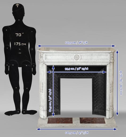 Louis XVI style Carrara marble mantel with rounded corners adorned with a sunflower flower Louis XVI style Carrara marble mantel with rounded corners adorned with a sunflower flower-13