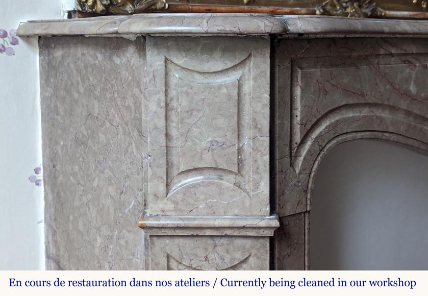 Louis XV style Pompadour mantel in Lunel marble Louis XV style Pompadour mantel in Lunel marble-3