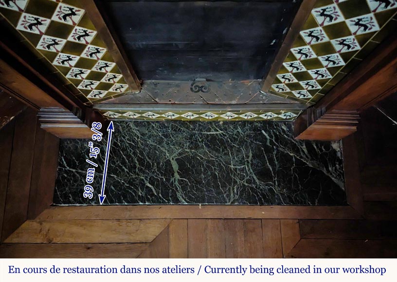 Neo-Renaissance style mantel in carved walnut wood adorned with a salamander Neo-Renaissance style mantel in carved walnut wood adorned with a salamander-13