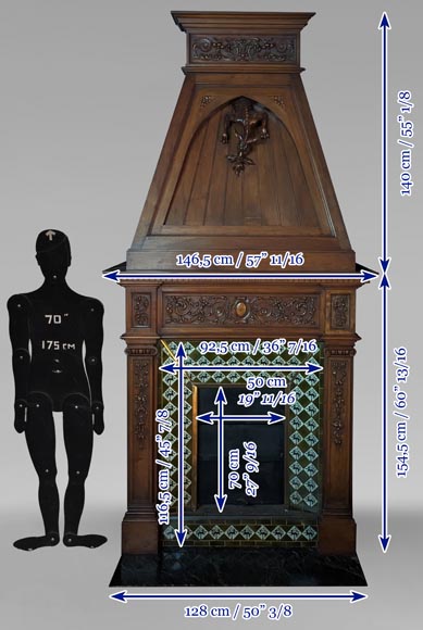 Neo-Renaissance style mantel in carved walnut wood adorned with a salamander Neo-Renaissance style mantel in carved walnut wood adorned with a salamander-14