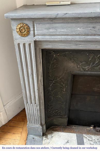 Louis XVI style Turquin marble mantel adorned with bronze sunflowers Louis XVI style Turquin marble mantel adorned with bronze sunflowers-3