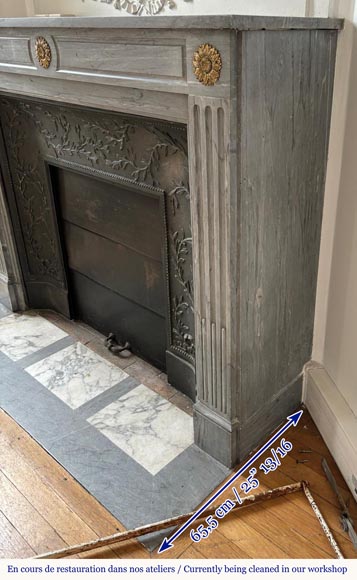 Louis XVI style Turquin marble mantel adorned with bronze sunflowers Louis XVI style Turquin marble mantel adorned with bronze sunflowers-4