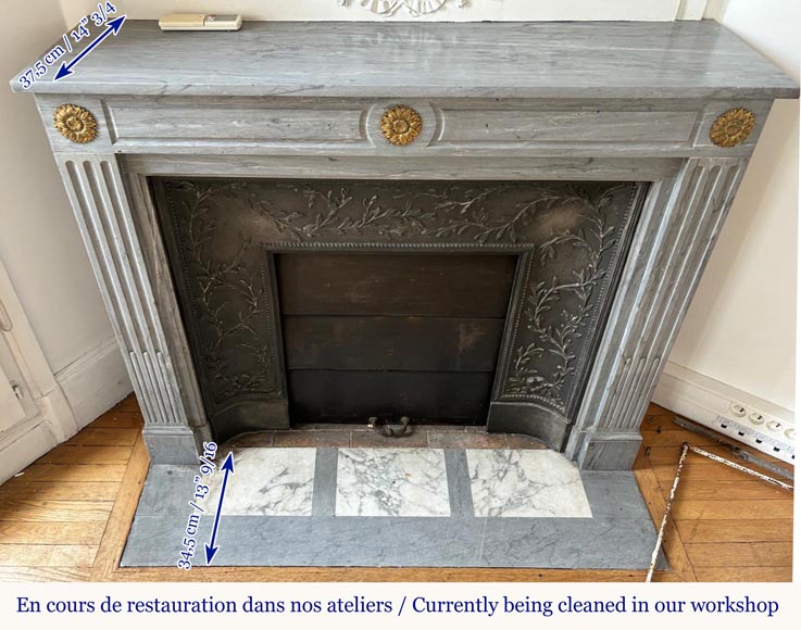 Louis XVI style Turquin marble mantel adorned with bronze sunflowers Louis XVI style Turquin marble mantel adorned with bronze sunflowers-7