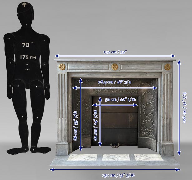 Louis XVI style Turquin marble mantel adorned with bronze sunflowers Louis XVI style Turquin marble mantel adorned with bronze sunflowers-8