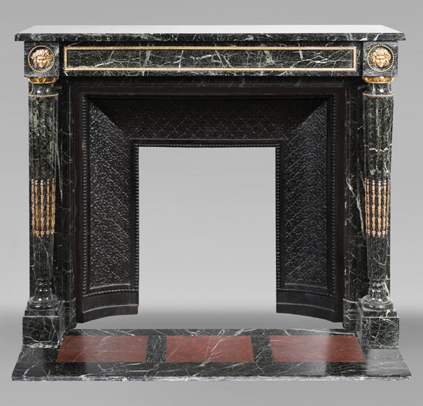 Louis XVI style mantel in Vert de Mer marble with detached columns Louis XVI style mantel in Vert de Mer marble with detached columns-0