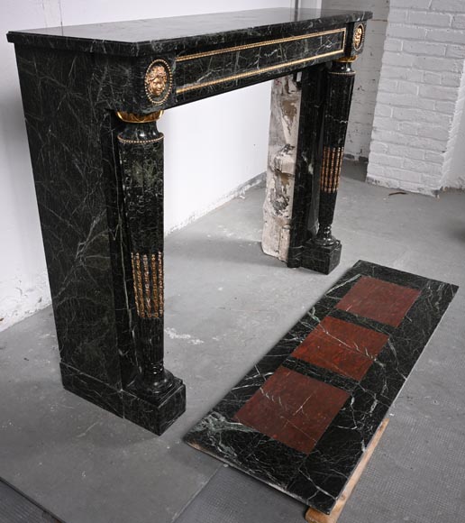 Louis XVI style mantel in Vert de Mer marble with detached columns Louis XVI style mantel in Vert de Mer marble with detached columns-2