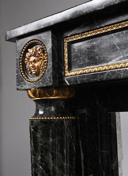 Louis XVI style mantel in Vert de Mer marble with detached columns Louis XVI style mantel in Vert de Mer marble with detached columns-4